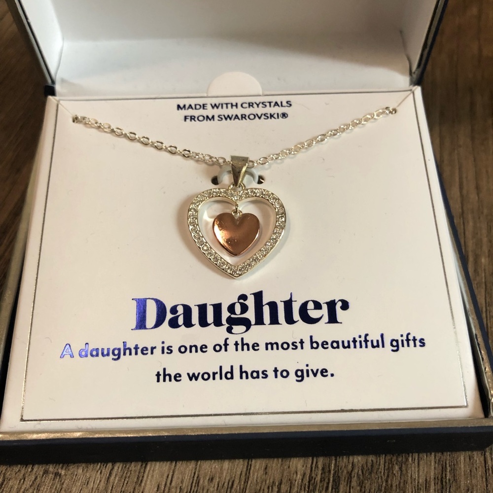 Swarovski Crystals Double Heart Silver Necklace